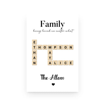Personalized Allen Family Crossword Poster - Scrabble Feature