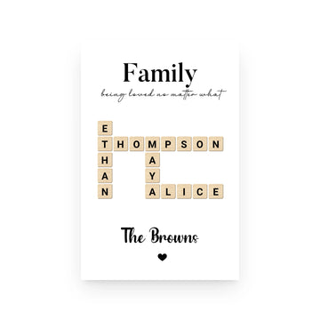Personalized Brown Family Crossword Poster - Scrabble Feature