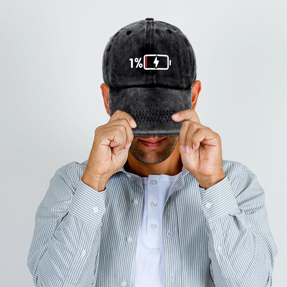 Low Battery 1% Low Energy Vintage Washed Baseball Cap