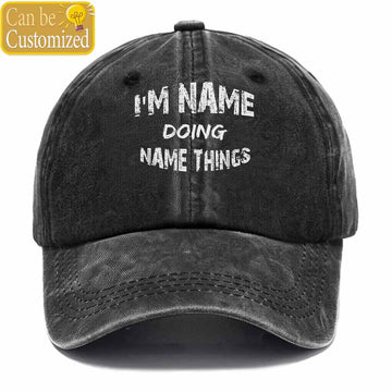 Personalized Name Doing Things Washed Baseball Cap