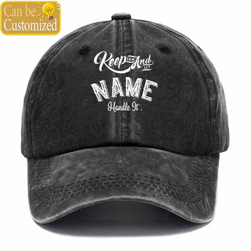 Personalized Name Keep Clam And Handle It Washed Baseball Cap