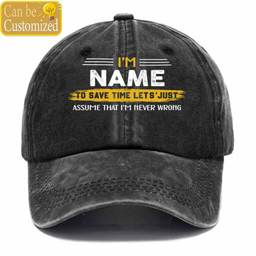 Personalized Name Never Wrong Washed Baseball Cap