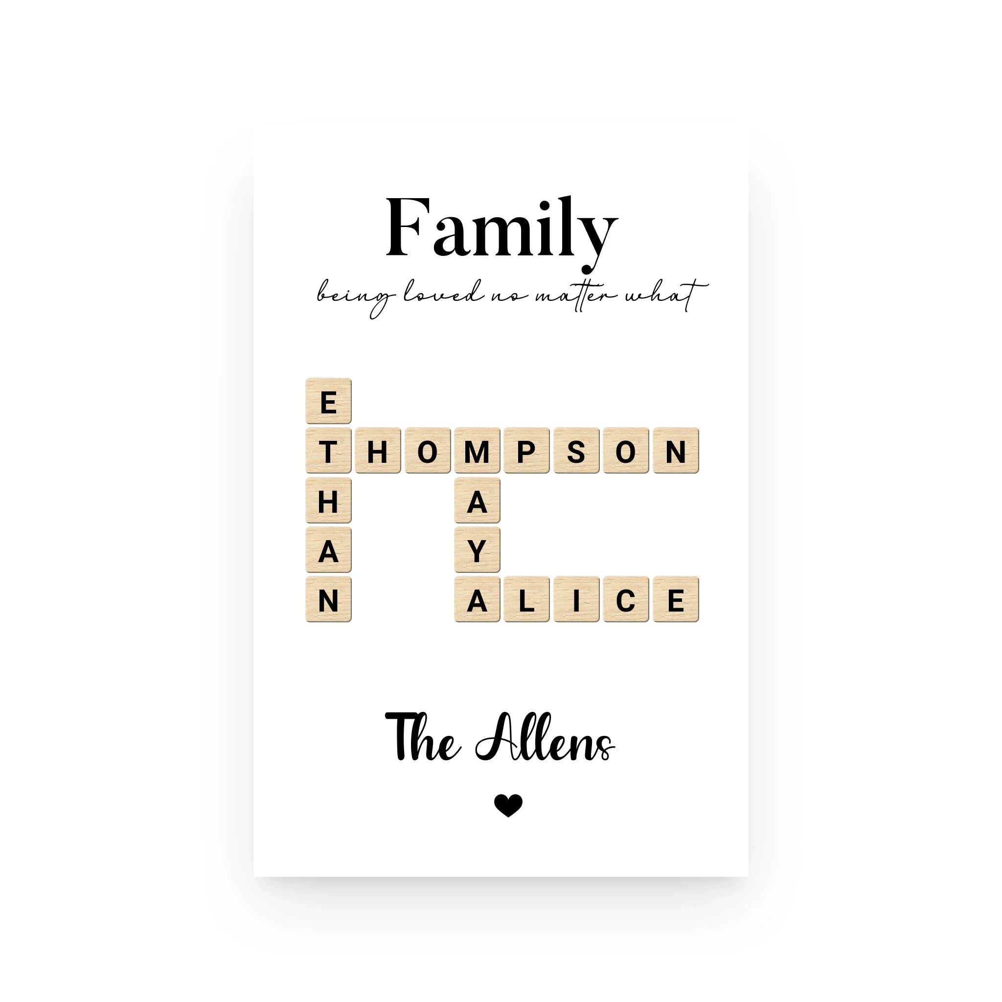 Personalized Allen Family Crossword Poster - Scrabble Feature