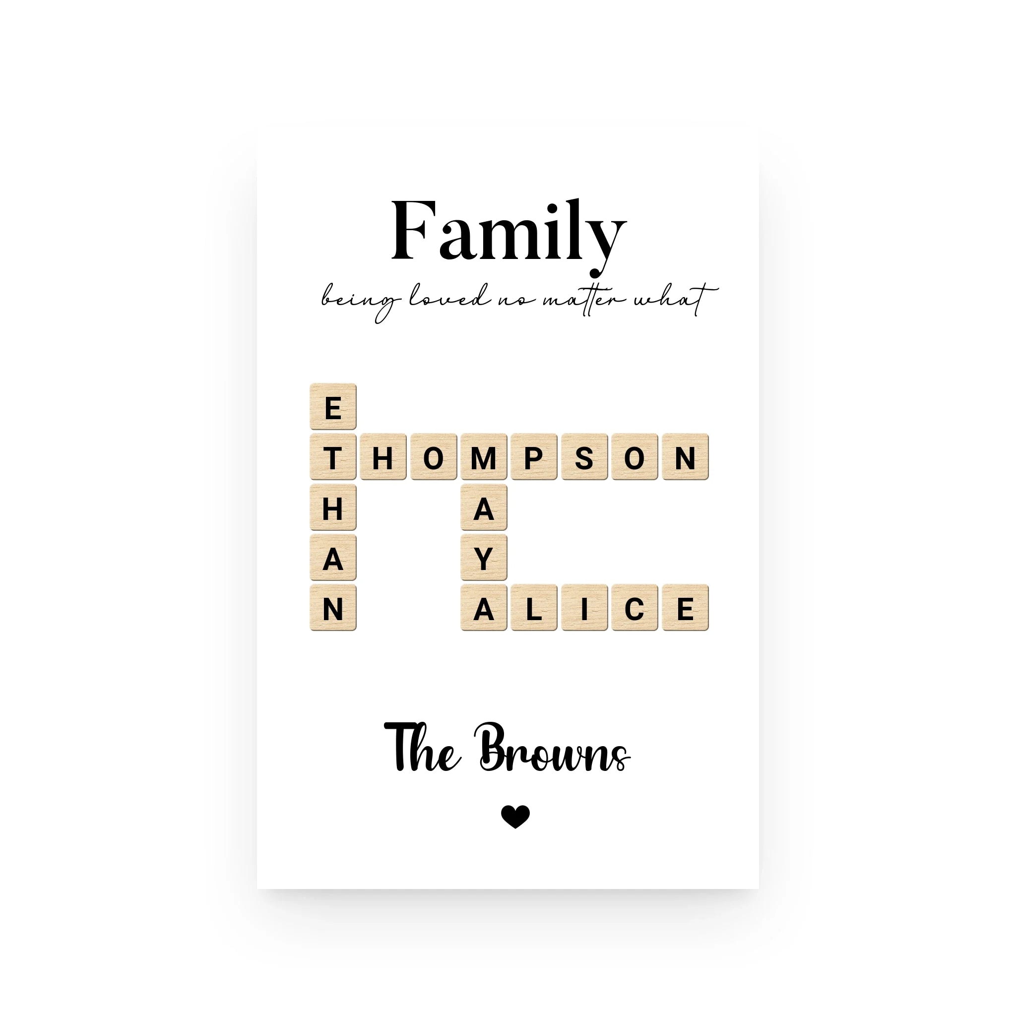 Personalized Brown Family Crossword Poster - Scrabble Feature
