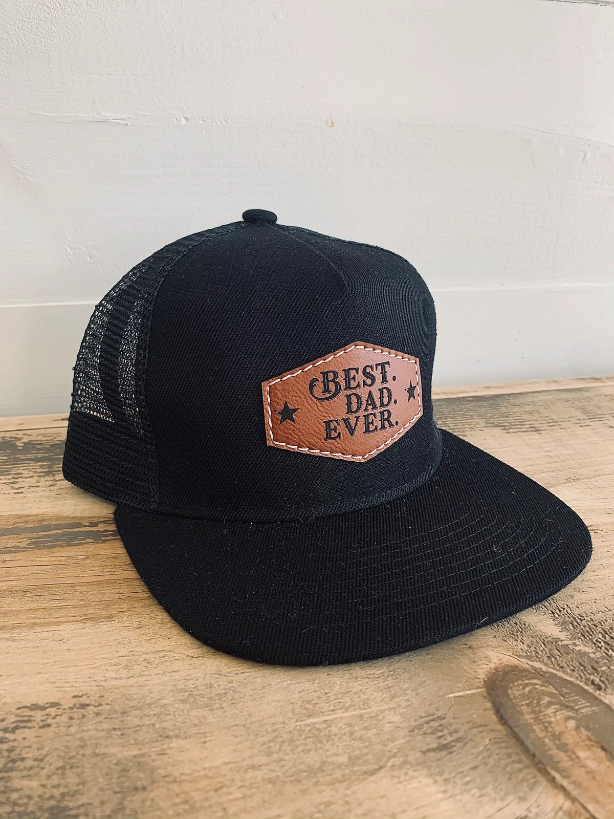 Best Dad Ever Leather Patch Trucker Hat