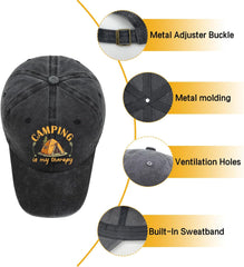 Camping is My Therapy Vintage Washed Baseball Cap