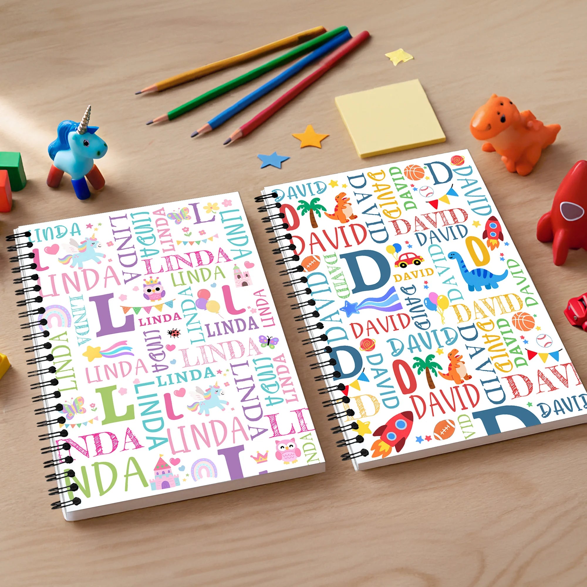 Custom Name Unicorn Dinosaur A5 Notebook – Back to School Gift for Kids
