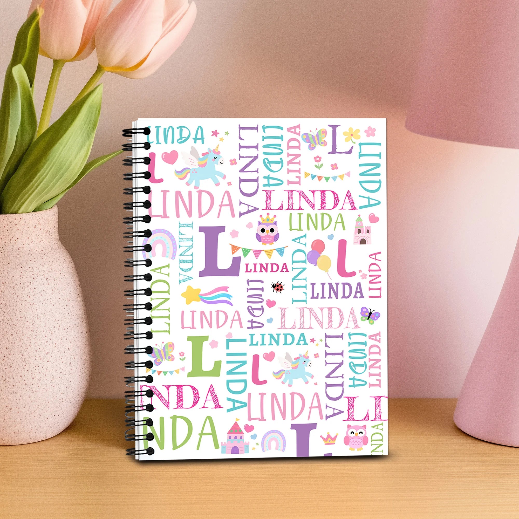 Custom Name Unicorn Dinosaur A5 Notebook – Back to School Gift for Kids