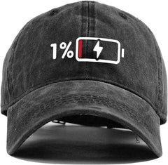 Low Battery 1% Low Energy Vintage Washed Baseball Cap