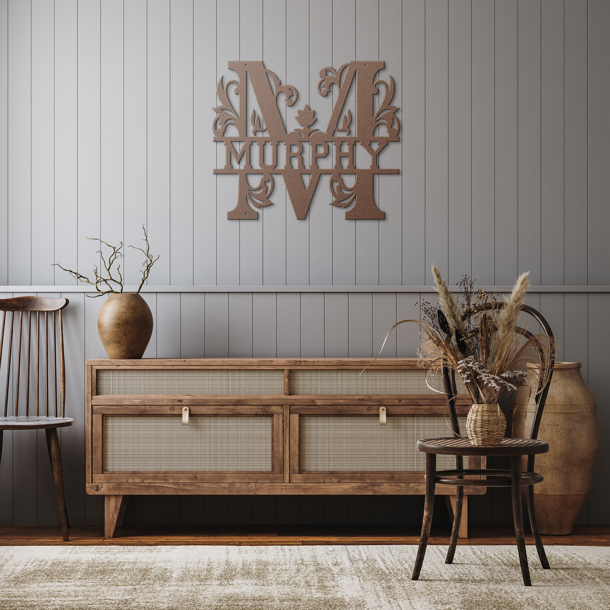 Murphy_Family_Monogram_Metal_Sign_Copper_Rustic_Hallway_Mockup.png