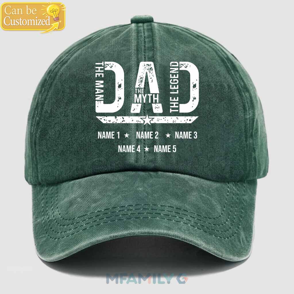 Personalized Dad Hat – The Man The Myth The Legend Custom Cap with Kids Names