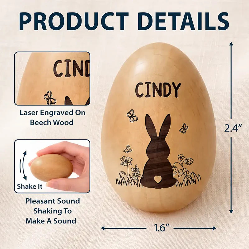 Personalized Musical Wooden Easter Egg Shaker - Bunny With Spring Flowers
