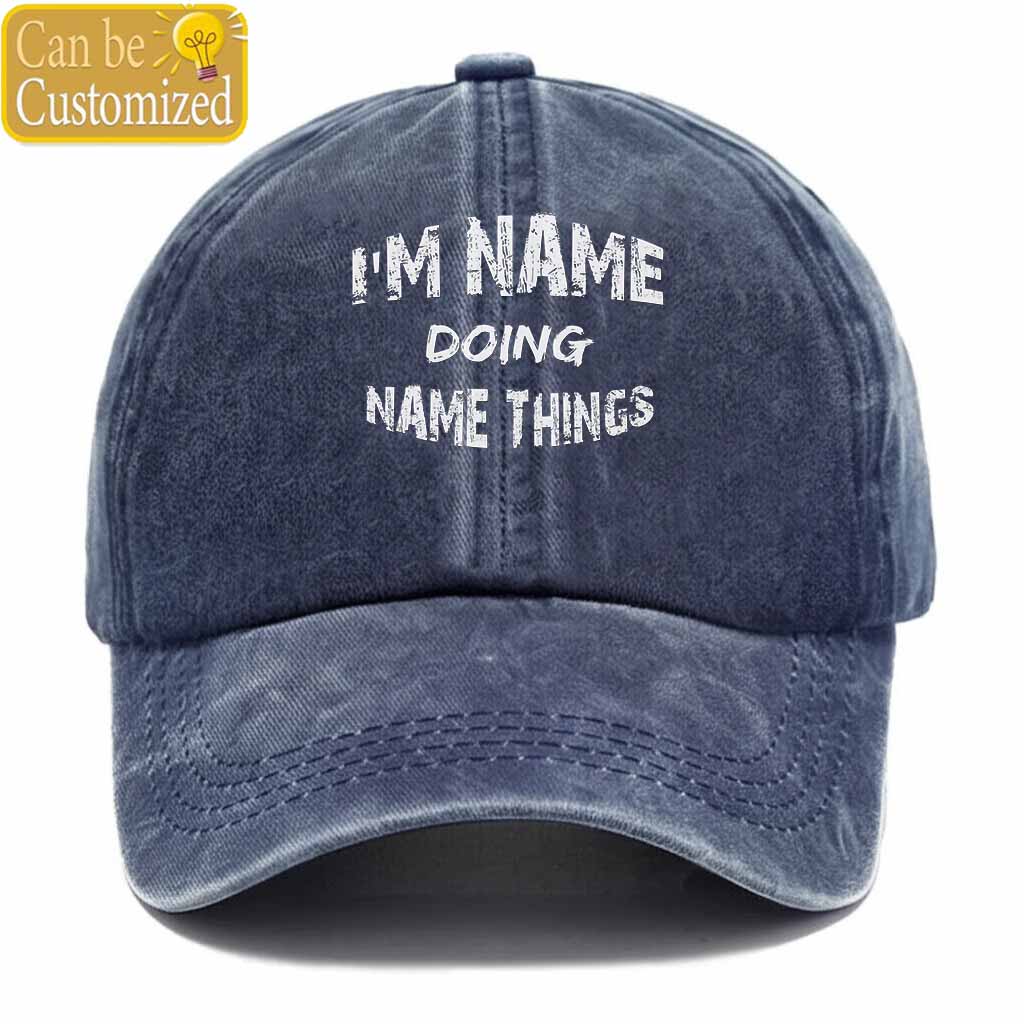 Personalized Name Doing Things Washed Baseball Cap