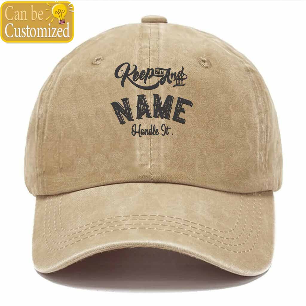 Personalized Name Keep Clam And Handle It Washed Baseball Cap