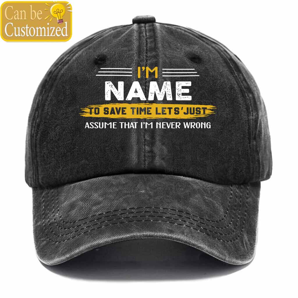 Personalized Name Never Wrong Washed Baseball Cap