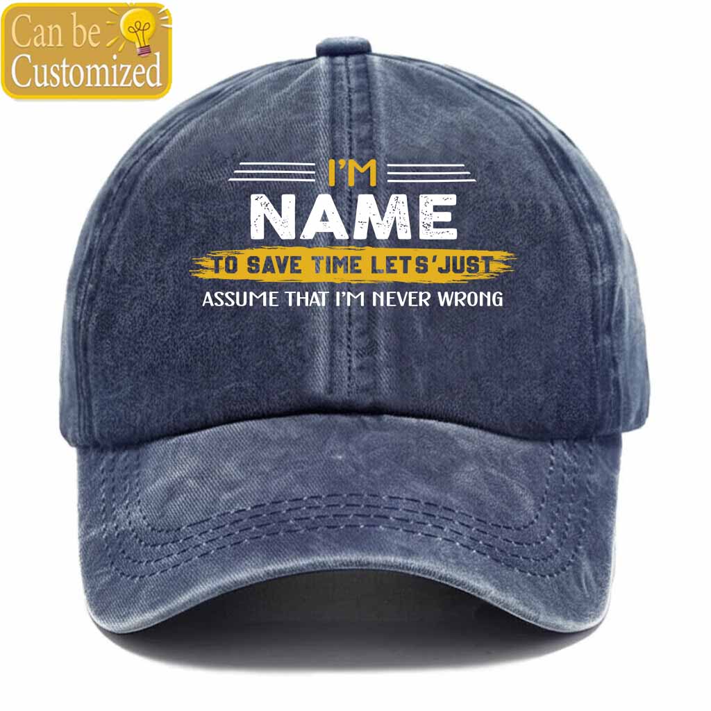 Personalized Name Never Wrong Washed Baseball Cap