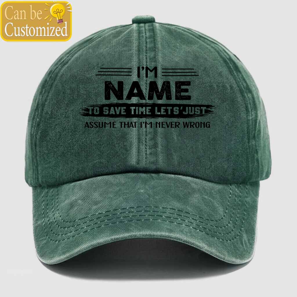 Personalized Name Never Wrong Washed Baseball Cap