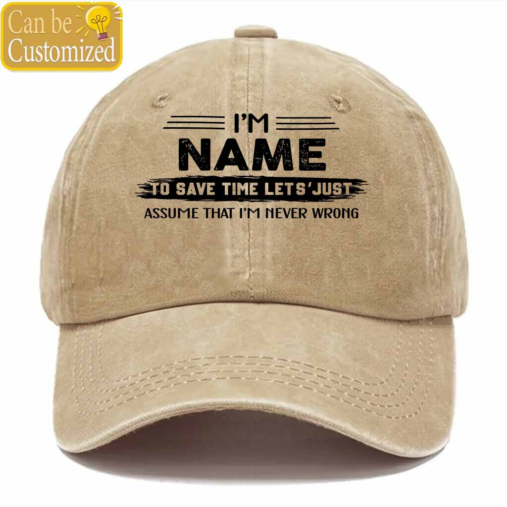 Personalized Name Never Wrong Washed Baseball Cap