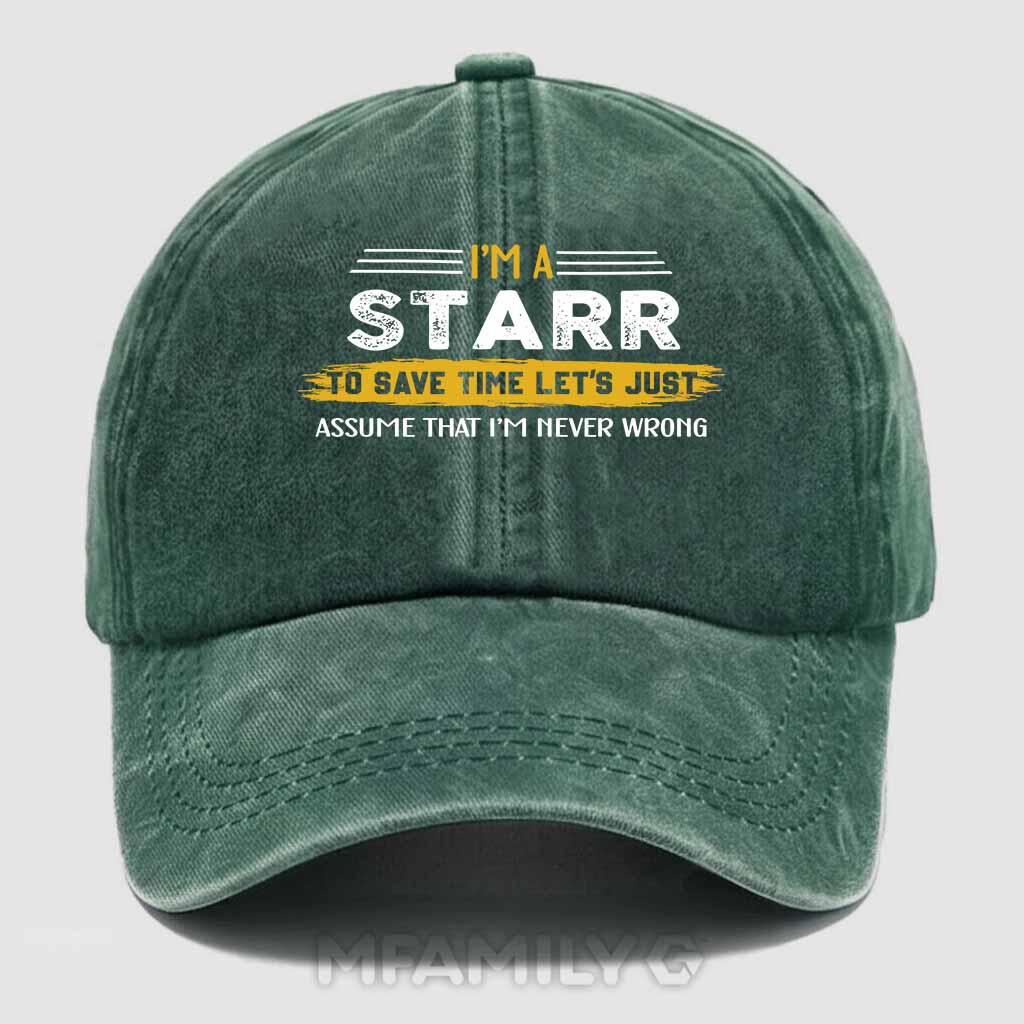 Starr Never Wrong Washed Baseball Cap