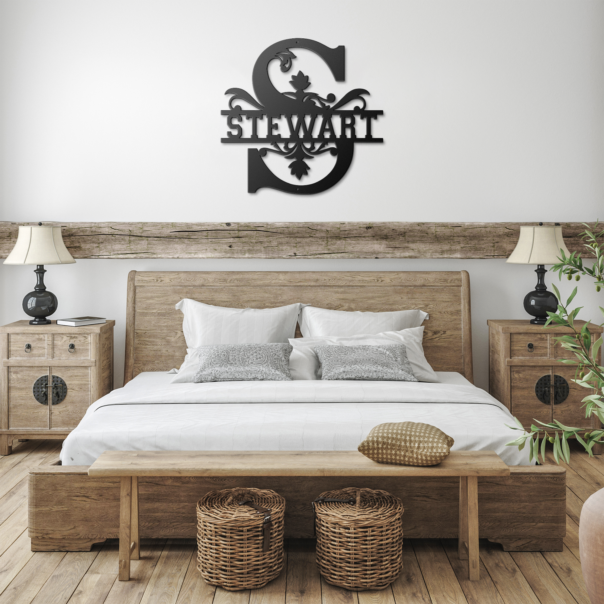 Stewart_Family_Monogram_Metal_Sign_Black_Farmhouse_Bedroom_Mockup.png