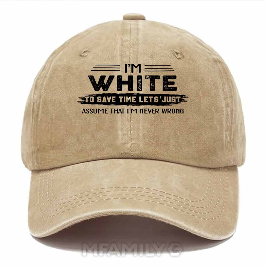 White Never Wrong Washed Baseball Cap