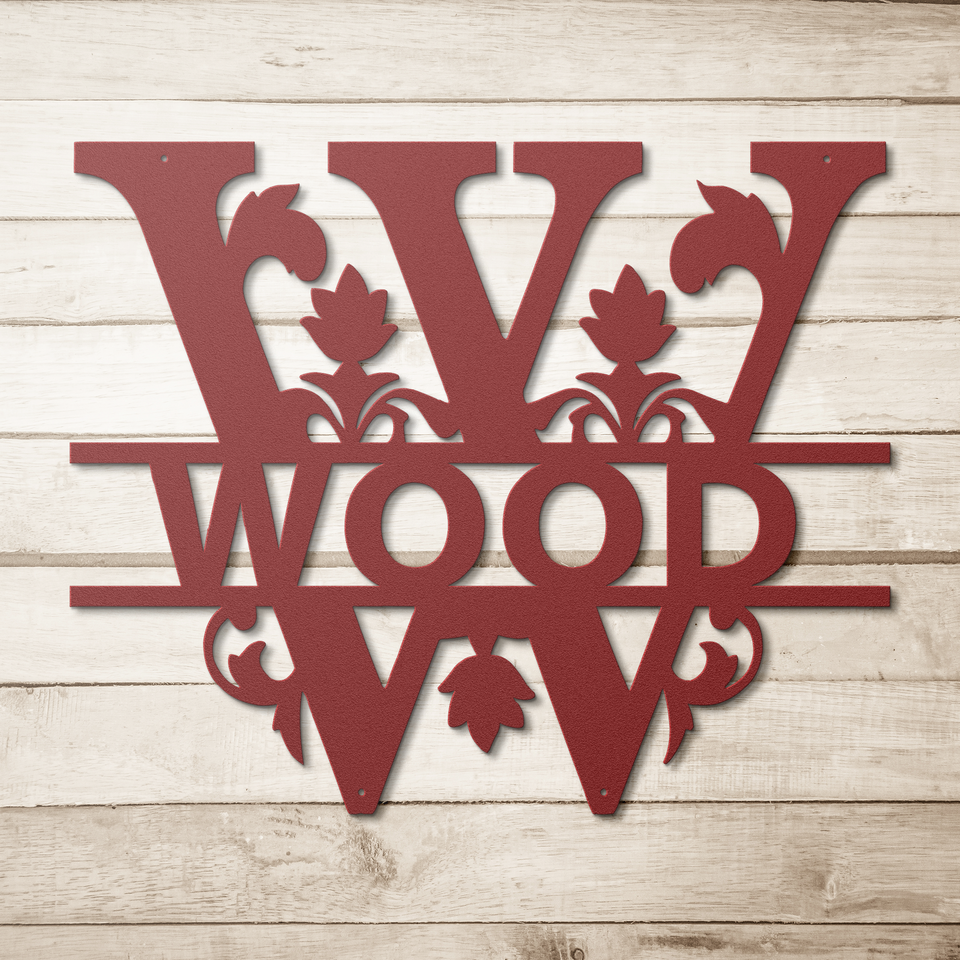 Wood_Family_Monogram_Metal_Sign_Red_Simple_Wood_BKGD_Mockup.png